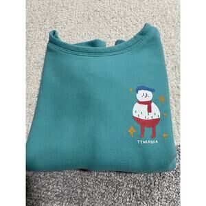 TYAKASHA Teal Blue Sweatshirt Pullover Snowman Women's OS RARE!